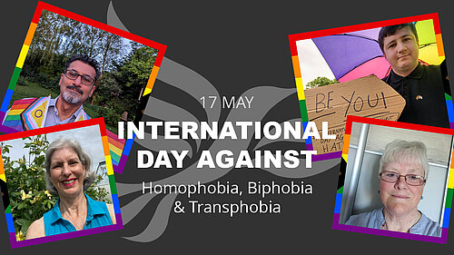 International Day Against Homophobia, Biphobia & Transphobia, featuring Ganesh Gudka, Sharon Perry, Lesley Millard & Ross Baker